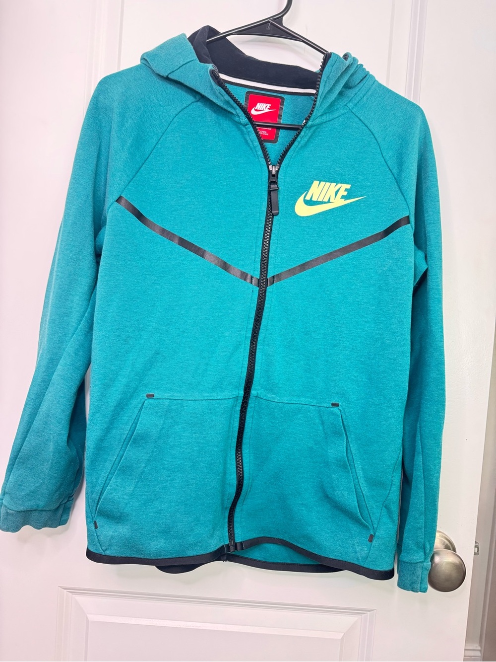 Nike Tech Teal Zip Hoodie with Yellow Swoosh and Black Accents